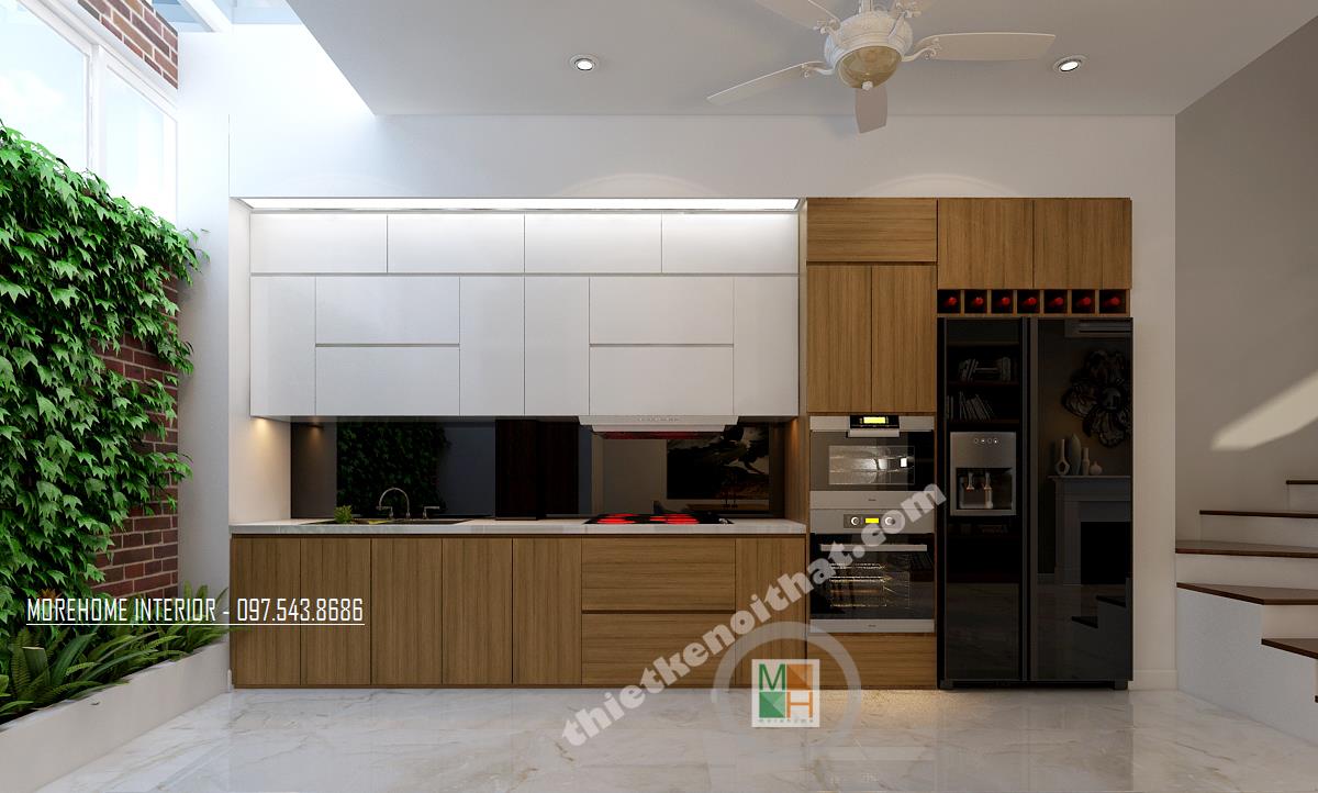  Kết hợp kính bếp đen trong tủ bếp veneer